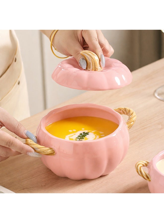 Ceramic Pumpkin Bowl with Lid and Dual Handles – 800 ml - Image 4